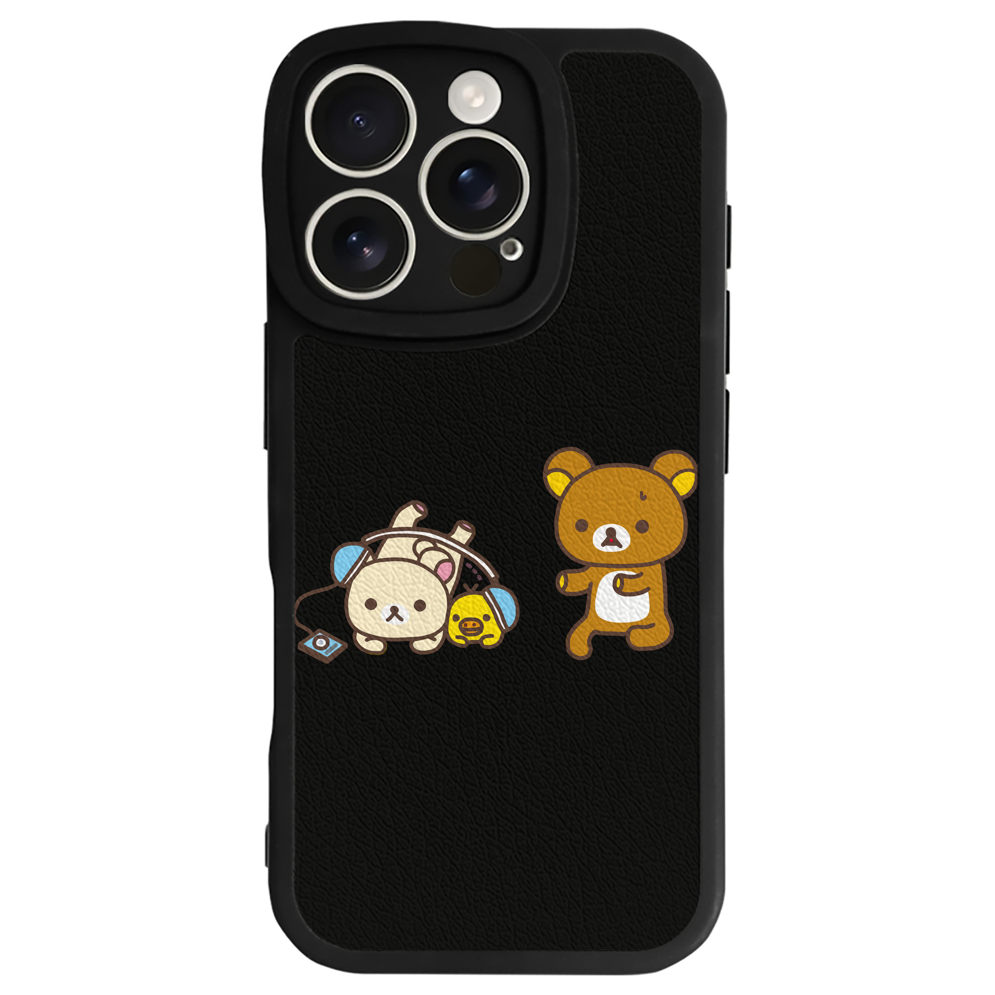 （画像用） リラックマ リラックマ キイロイトリ Rilakkuma Korilakkuma Kiiroitori 【iPhone 16シリーズ対応】シリコンスマホケース（レザー調） 材質：シリコン